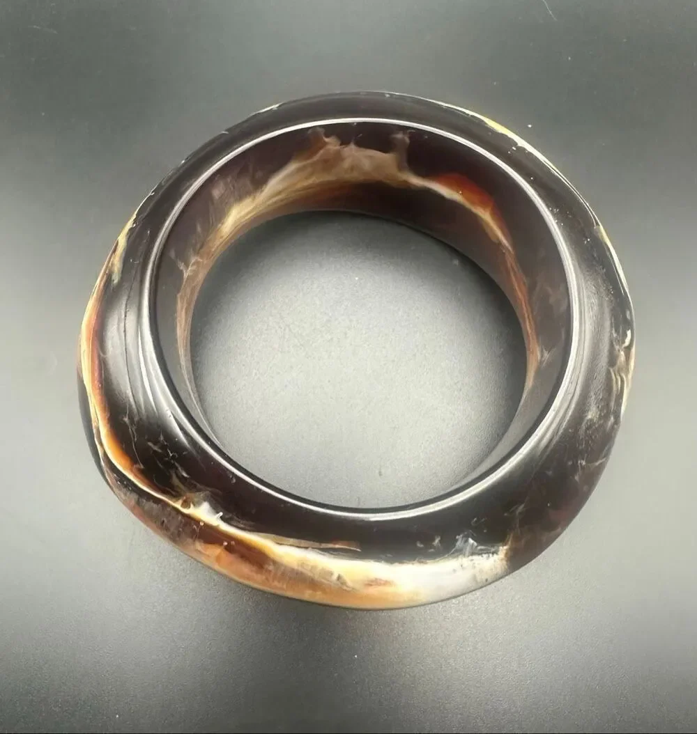Vintage Marbled Lucite Brown Cream Bangle Bracelet tortoise shell amber